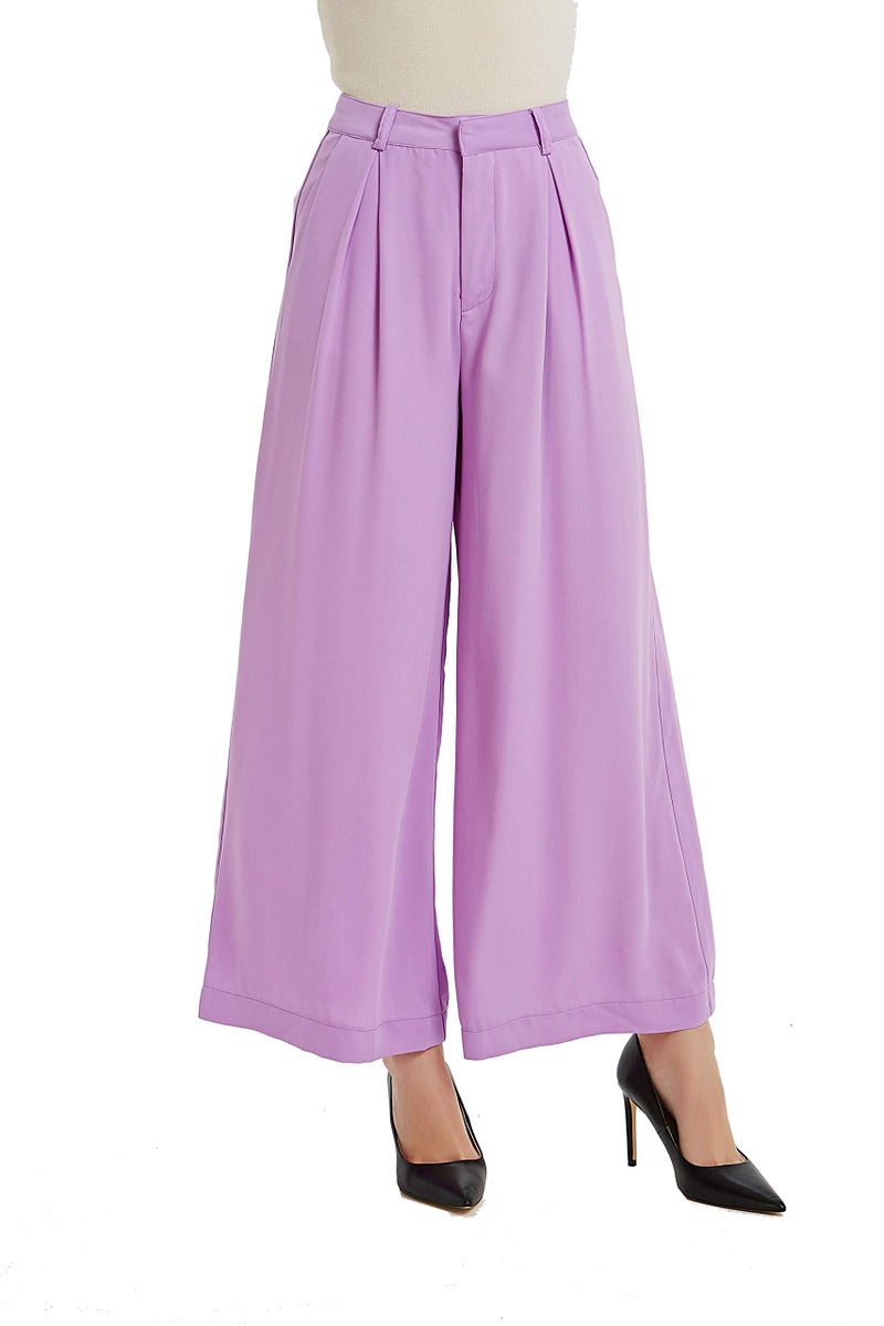 Tronjori Women High Waist Casual Wide Leg Long Palazzo Pants Trousers Regular Size(S, Lilac) - Image 1